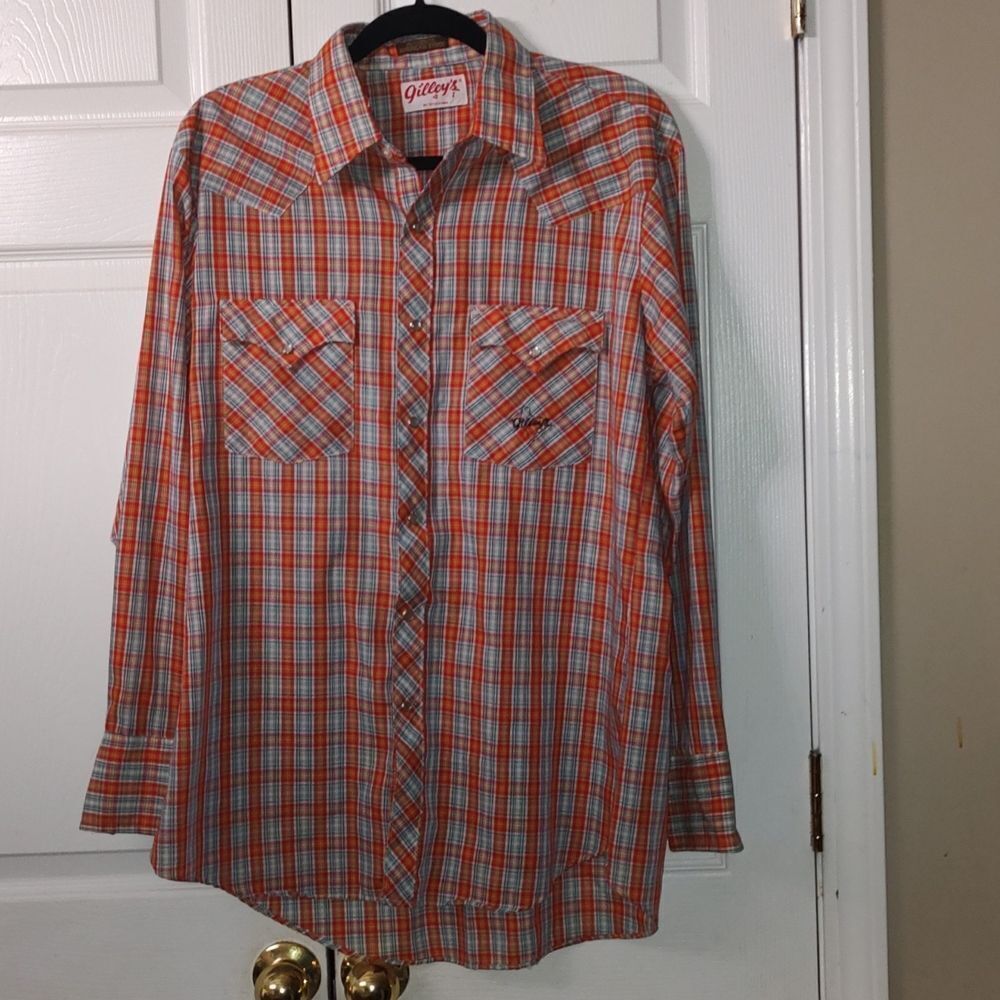 Gilley's by Stockman  plaid logo western dress shirt  Sz M